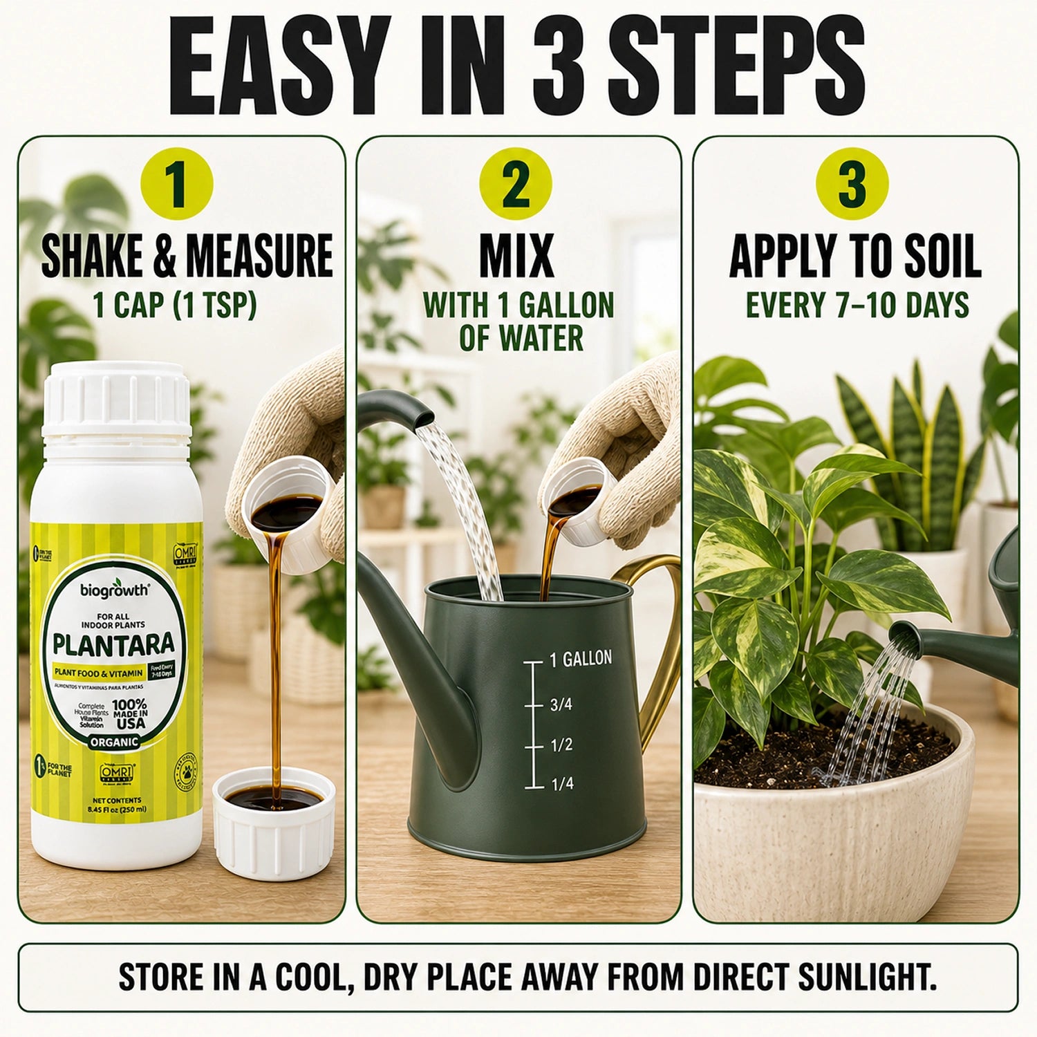 Plantara Liquid Organic Indoor Plant Food & Vitamin for Healthy Roots & Foliage - Biogrowth Organics