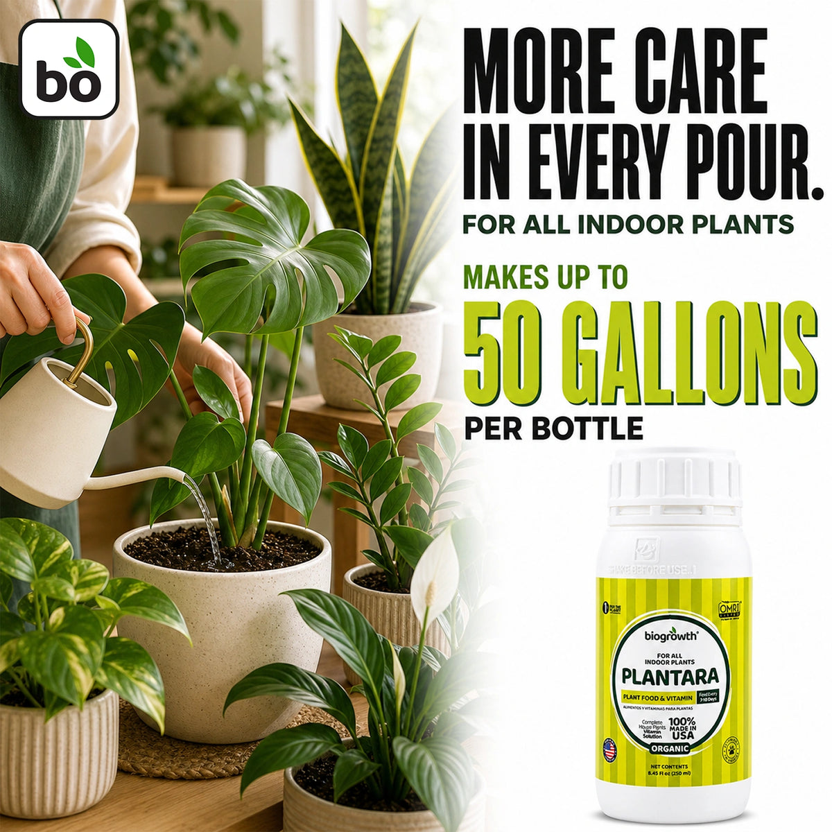 Plantara Liquid Organic Indoor Plant Food & Vitamin for Healthy Roots & Foliage - Biogrowth Organics