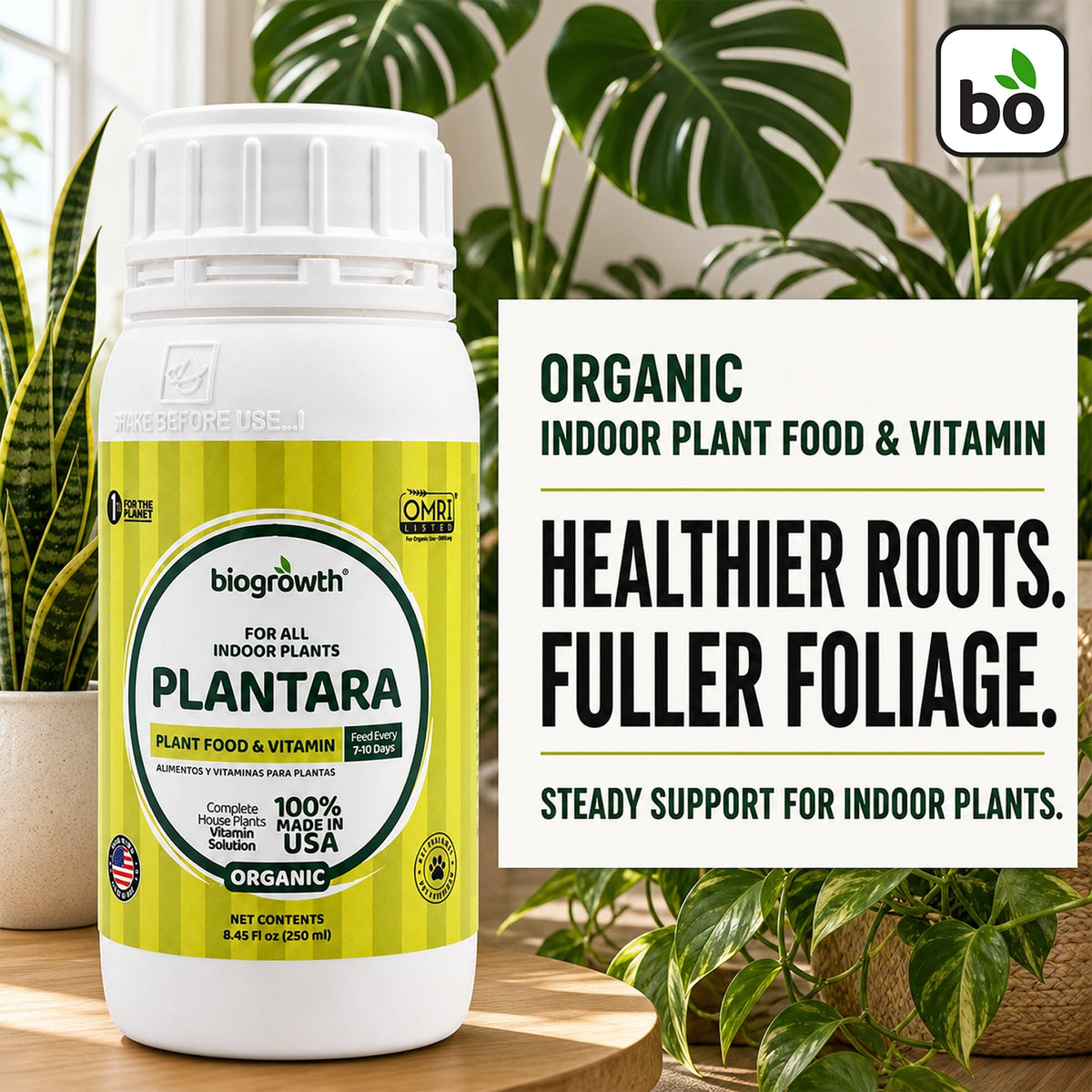 Plantara Liquid Organic Indoor Plant Food & Vitamin for Healthy Roots & Foliage - Biogrowth Organics
