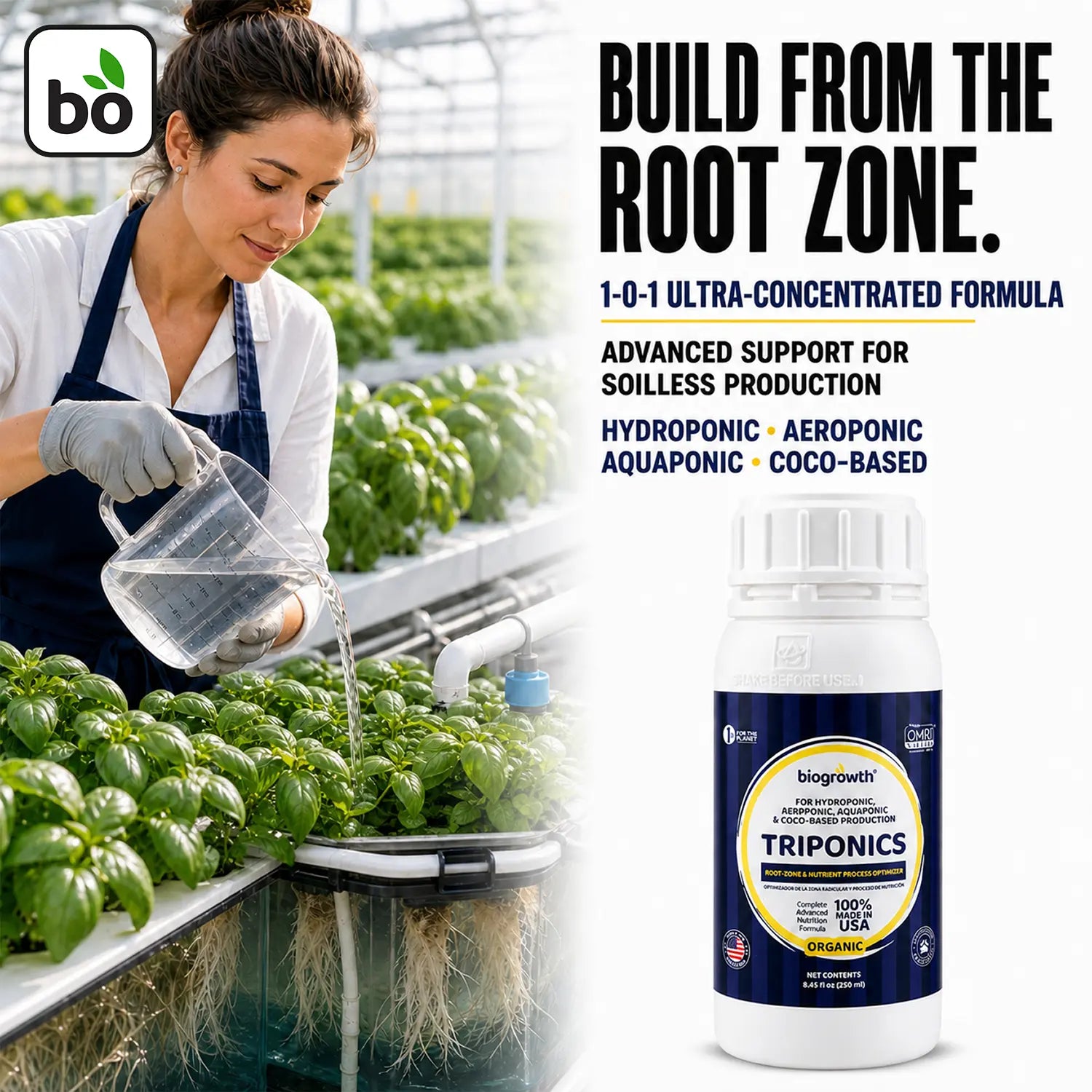 TriPonics Liquid Organic Root-Zone & Nutrient Process Optimizer for Hydroponics - Biogrowth Organics