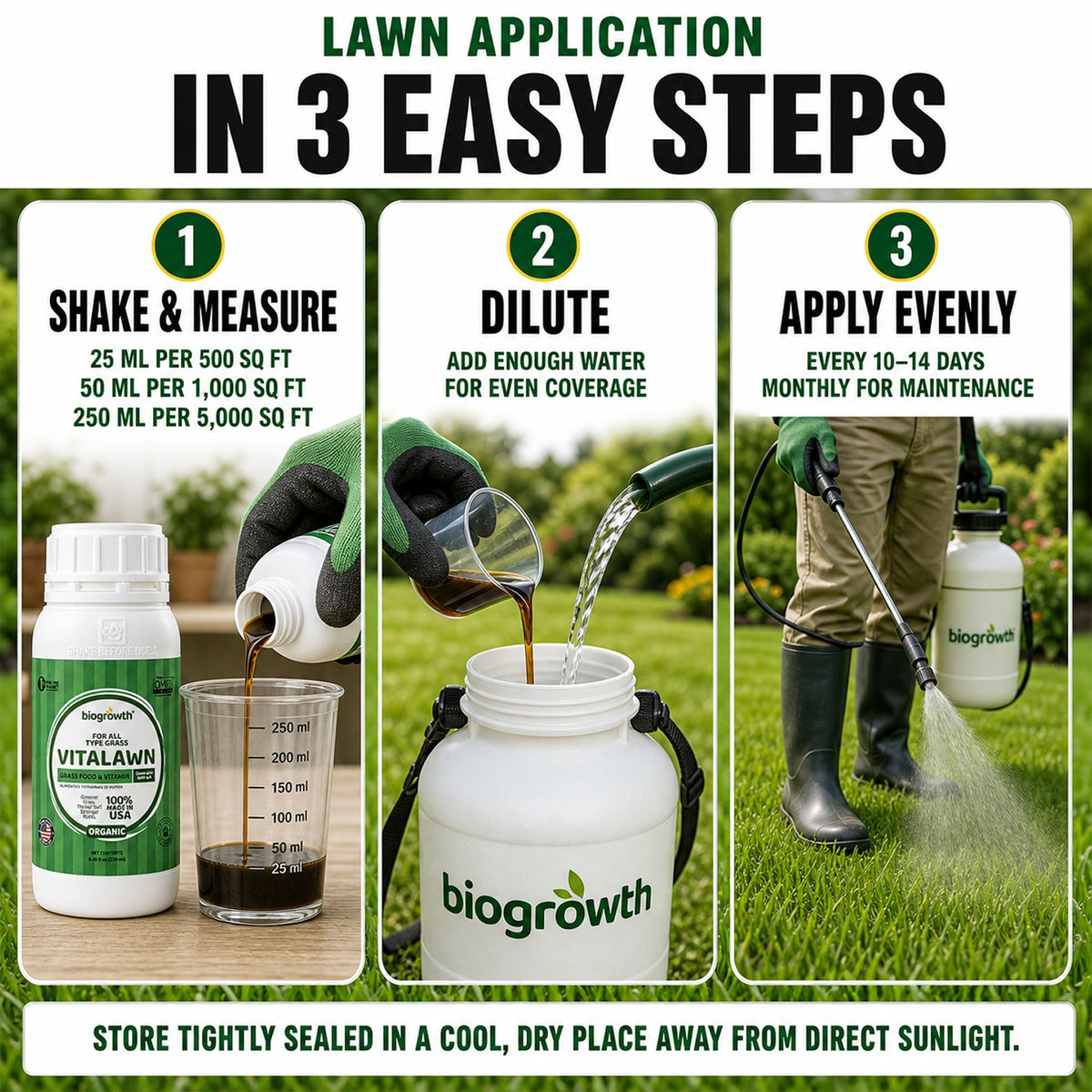 VitaLawn Liquid Organic Grass Food & Vitamin for Greener, Thicker Lawns - Biogrowth Organics