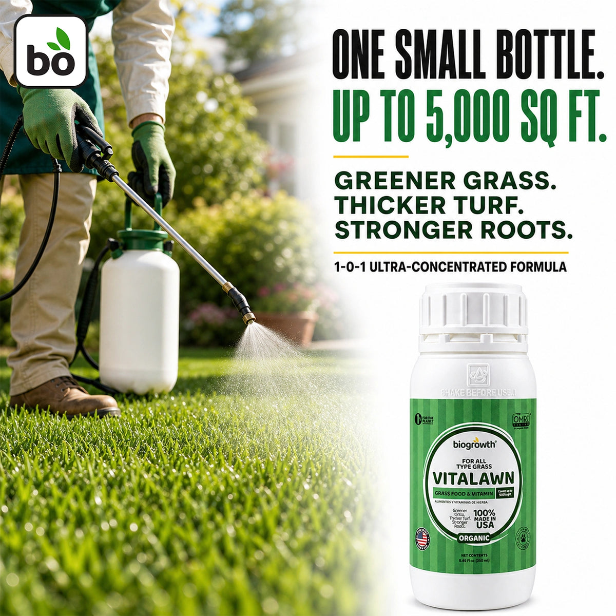 VitaLawn Liquid Organic Grass Food & Vitamin for Greener, Thicker Lawns - Biogrowth Organics