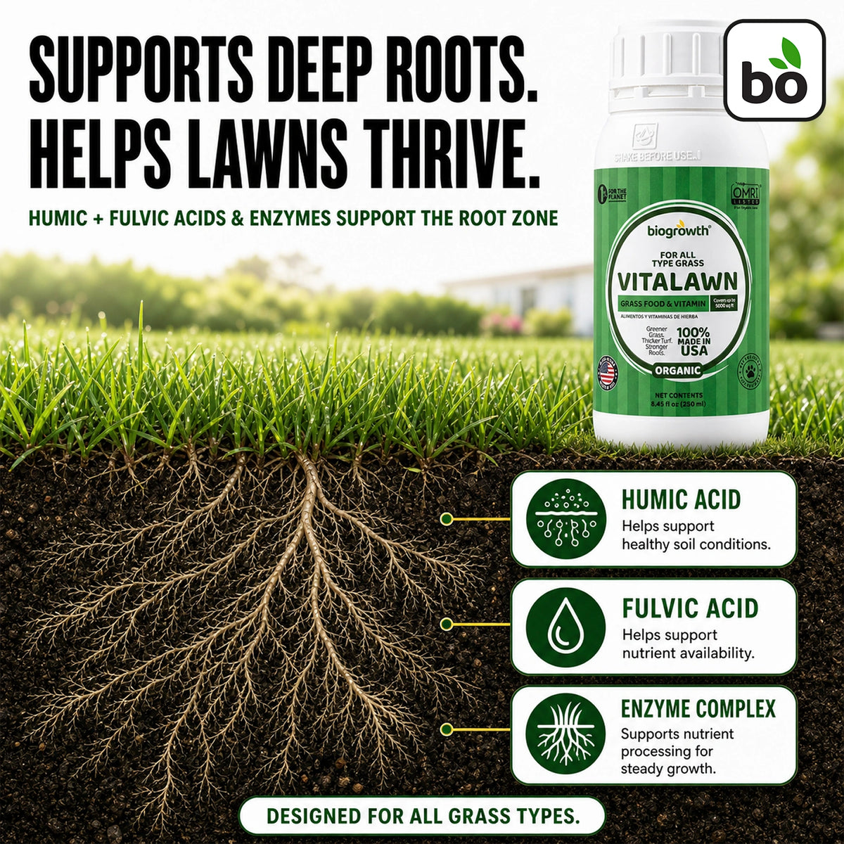 VitaLawn Liquid Organic Grass Food & Vitamin for Greener, Thicker Lawns - Biogrowth Organics