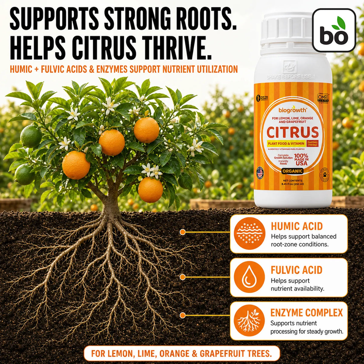 Citrus Liquid Organic Plant Vitamin for Lemon, Orange, Lime & Grapefruit Trees - Biogrowth Organics