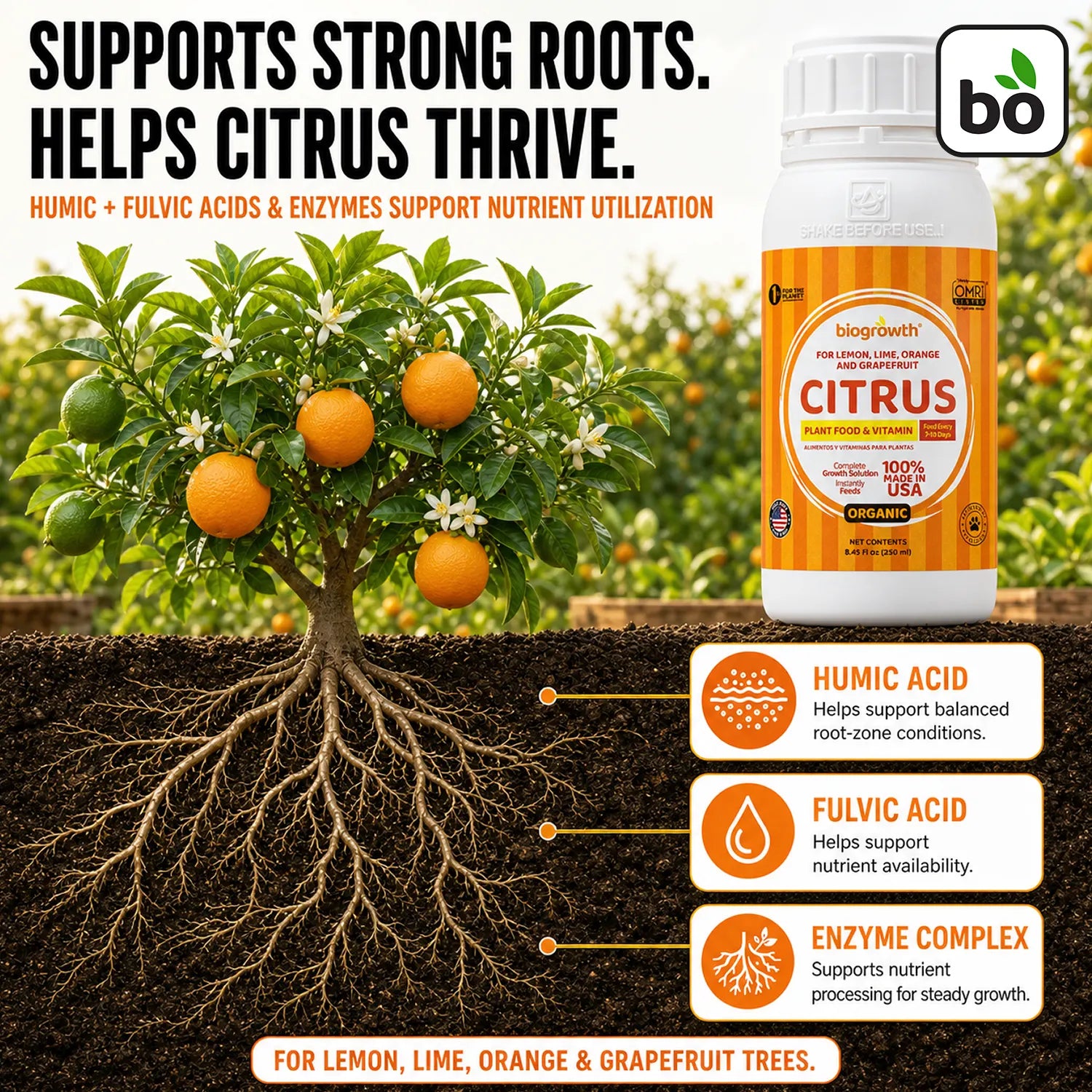 Citrus Liquid Organic Plant Vitamin for Lemon, Orange, Lime & Grapefruit Trees - Biogrowth Organics