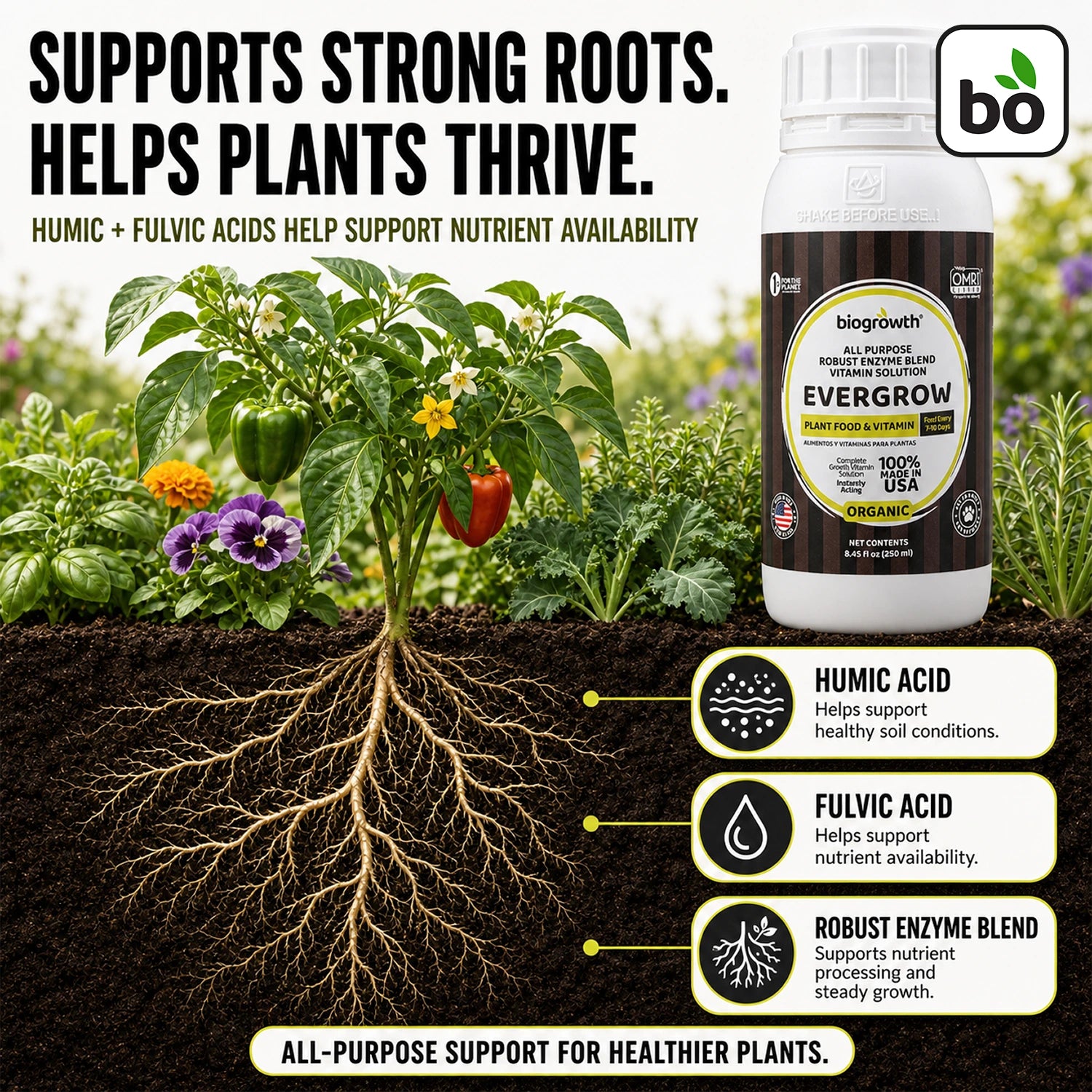 EverGrow Liquid Organic Plant Vitamin for Strong Roots & Flowers - Biogrowth Organics