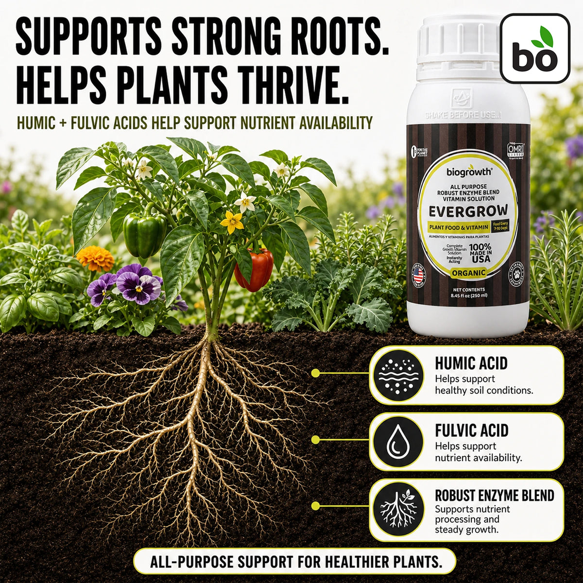 EverGrow Liquid Organic Plant Vitamin for Strong Roots & Flowers - Biogrowth Organics