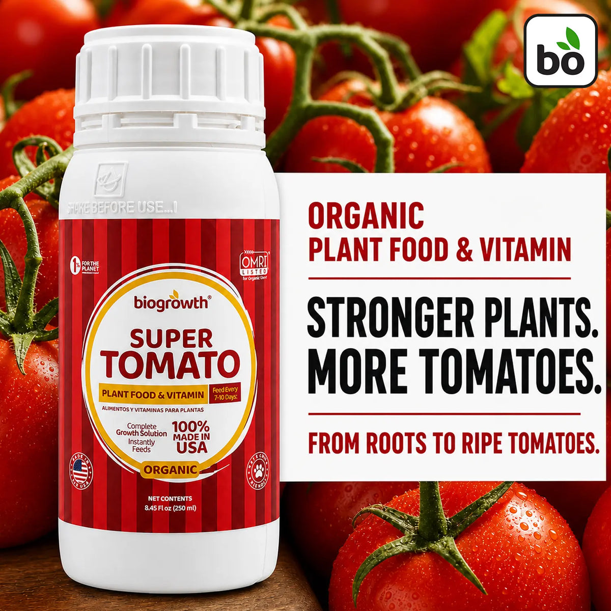 Super Tomato Liquid Organic Plant Vitamin for Heavy Yields & Stronger Vines - Biogrowth Organics
