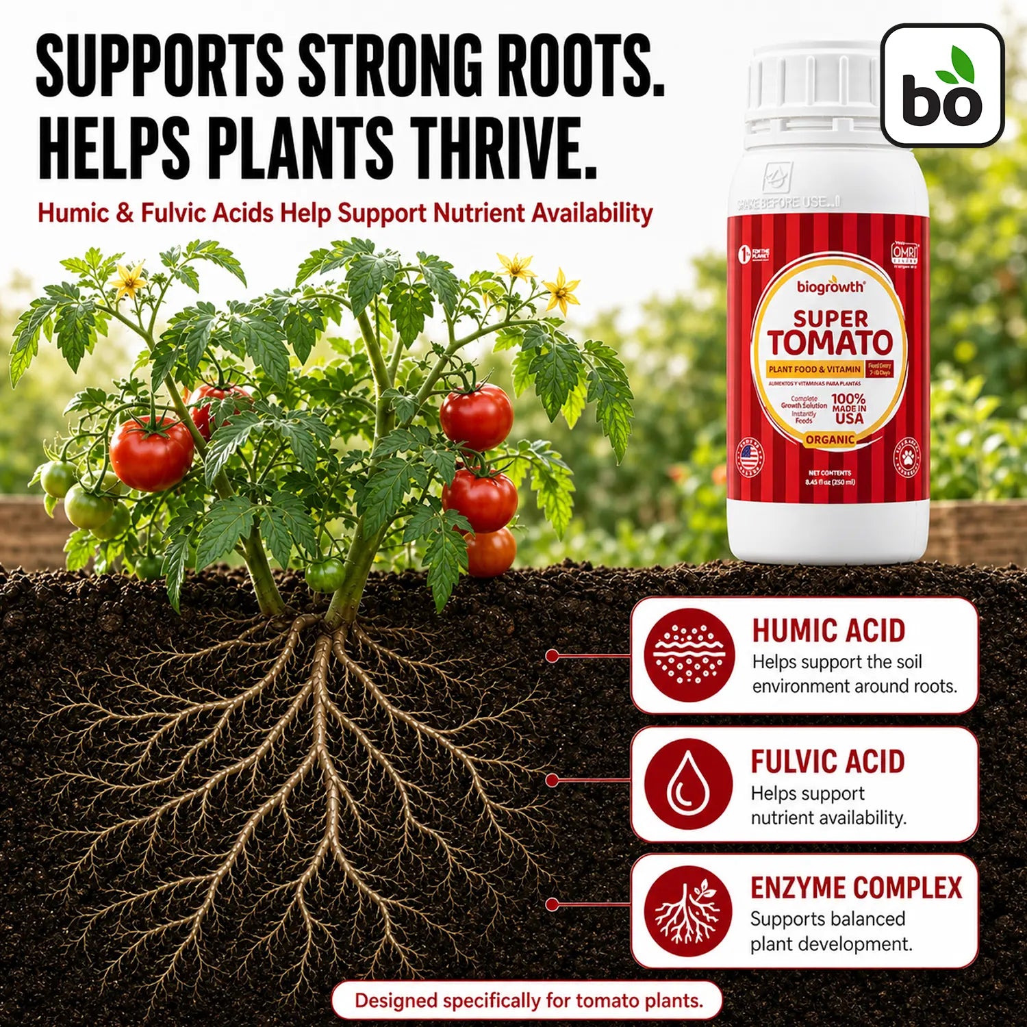 Super Tomato Liquid Organic Plant Vitamin for Heavy Yields & Stronger Vines - Biogrowth Organics